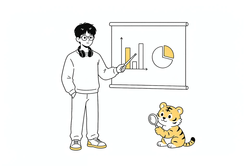 CYY 和小老虎整理数据图表的插画